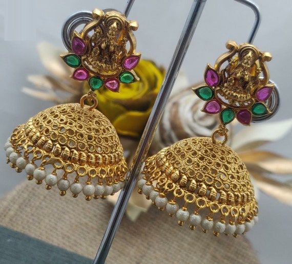 Jumbo Golden Pearl tassel Jhumkas – House of Jhumkas