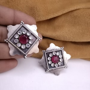 Oxidized Silver Studs/ Square Earrings / German Silver Studs / Tribal Ethnic Studs / Traditional Studs/ Tribal Earring / JhumkaStop