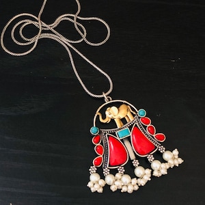 Oxidierte Silber Elefant Anhänger Halskette: Tribal Boho Messingkette