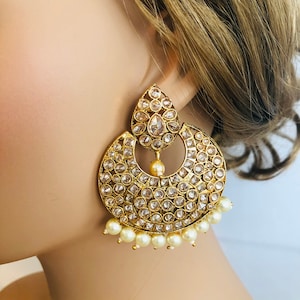 Kundan Chandbali Earrings: Golden Bollywood Statement Jewelry
