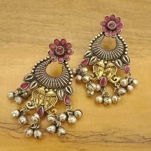 Dual Tone earrings/German Silver earrings/Silver Oxidized Earrings/Indian Two Tone Earrings/Ethnic Tribal Jewelry/Ethnic Jewelry/PartyJhumka