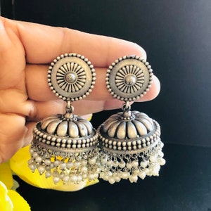 Oxidized Silver Jhumka Earrings: Indian Ethnic Tribal Jewelry