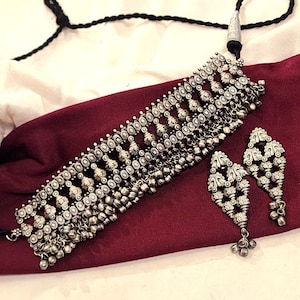 925 Sterling Silver Oxidized Choker Necklace / Tribal Choker Necklace/ Ethnic Oxidized Silver Choker Necklace/ Indian Traditional Jewelry