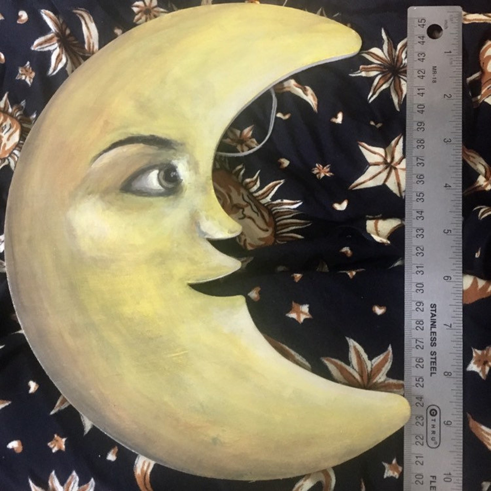 Half Moon Wall Hanging Celestial Room Decor Hand Painted Etsy