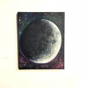 Mondsichel realistisches Acrylgemälde 20 x 25 cm auf Leinwand. Himmlische Mond Galaxie Wanddekoration