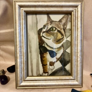 Print Tabby cat in bowtie watercolor Quality Print Matte 5x7in artwork