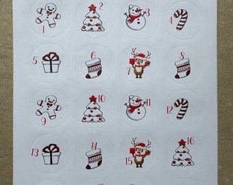 Adventskalender Sticker Weihnachten Elch Schneemann Weihnachtsbaum Geschenk