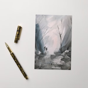 Wenskaart met wandelaars cadeau voor nationale parken minnaar aquarel schilderij card.outdoors persoon ongebruikelijk cadeau idee voor hem of haar.