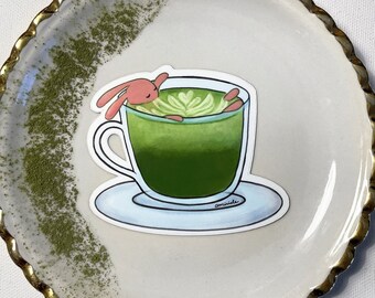 Bunny Matcha Latte | Vinyl Sticker | Holographic Waterproof Glossy