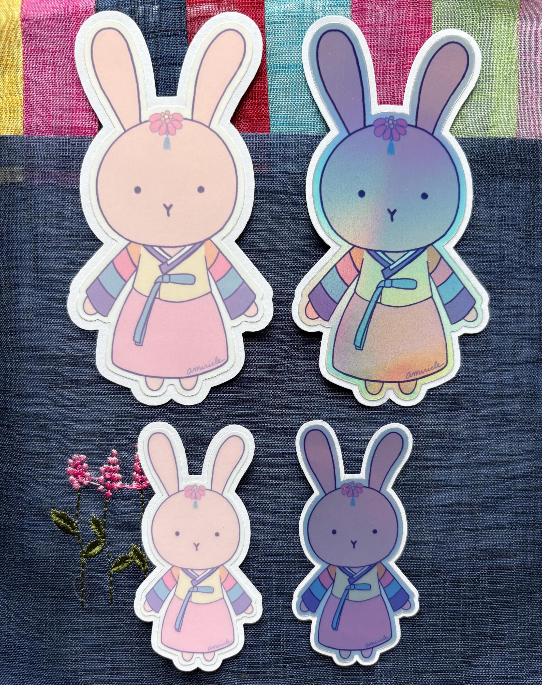 Korean Rabbit Sticker Hanbok Bunny Sticker, Korean Traditional Dress, Laminated - Etsy