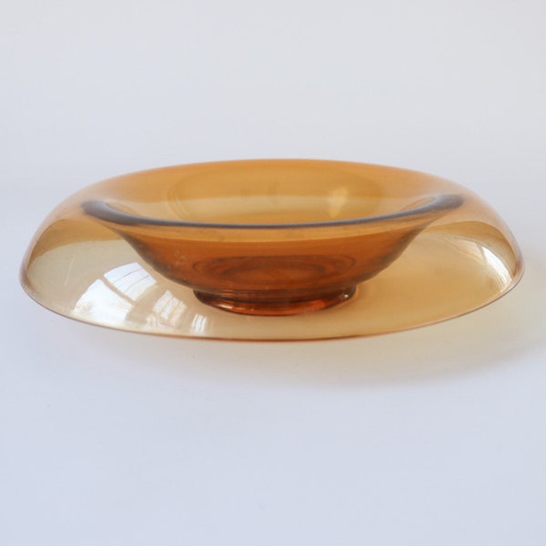 Vintage Amber Rolled Edge Mid-Century Modern Glass Bowl