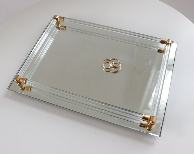 Vintage Mirrored Vanity Tray With Glass Handles Etsy