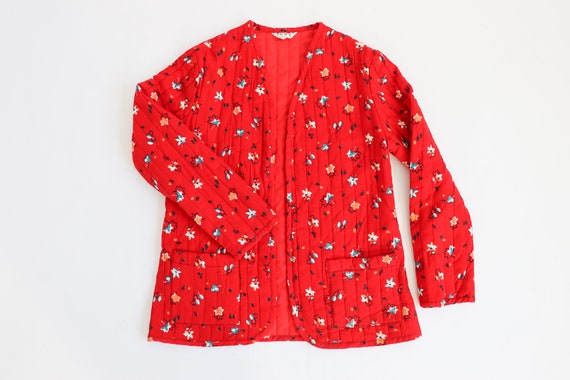 Vintage Red Floral Quilted Jacket - 1970s