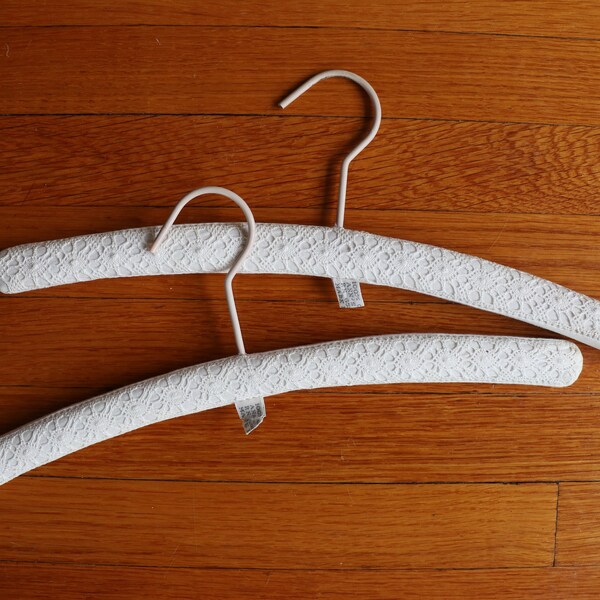 Vintage White Embroidered Cotton Padded Hanger Set | Set of 2