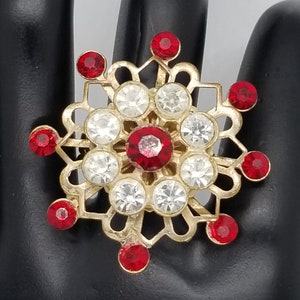 Katharine: Red and White Rhinestone Starburst Ring