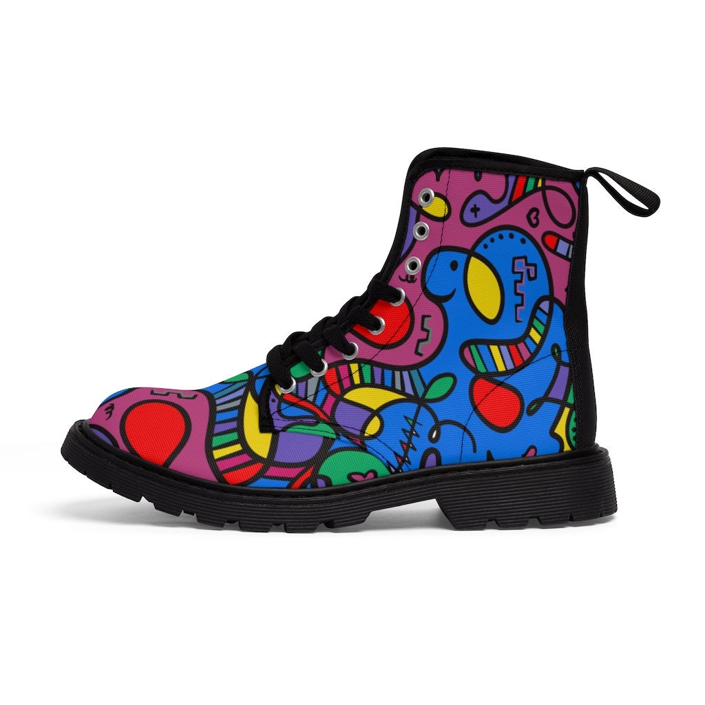 Women's Colorful Canvas Boots Pop Art Custom Print Etsy.de