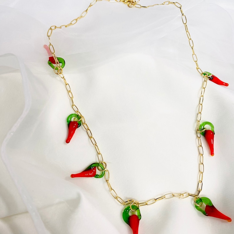 gifts for her lampwork chili pepper necklace red vegetable accessories chili pepper beaded glass hot chili choker trendy red jewelry