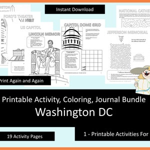 Printable Activities For Kids, Coloring Book, Journal Bundle Washington DC, coloring pages, puzzles, children and adults, staycation image 2