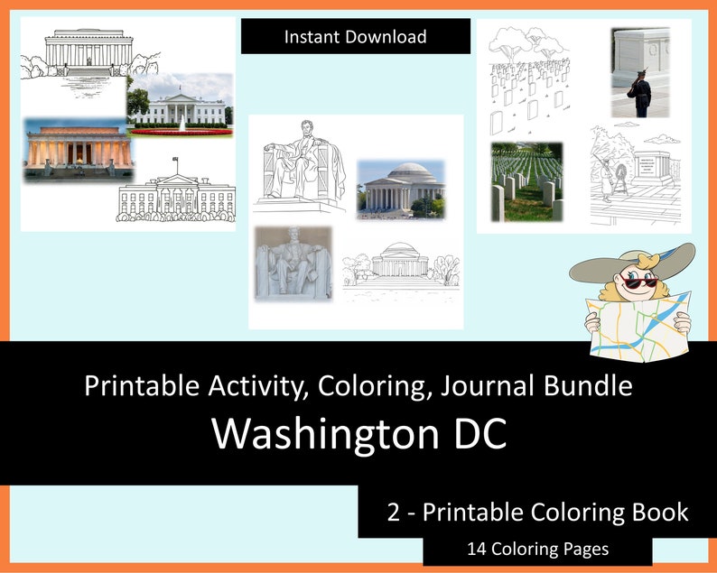 Printable Activities For Kids, Coloring Book, Journal Bundle Washington DC, coloring pages, puzzles, children and adults, staycation image 5