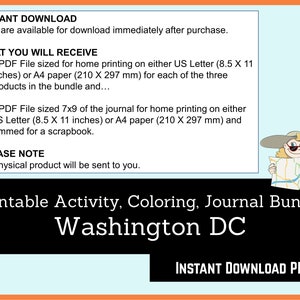 Printable Activities For Kids, Coloring Book, Journal Bundle Washington DC, coloring pages, puzzles, children and adults, staycation image 9