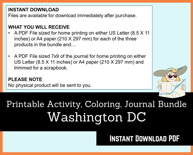 Printable Activities For Kids, Coloring Book, Journal Bundle Washington DC, coloring pages, puzzles, children and adults, staycation image 9