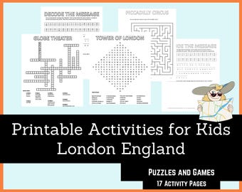 Printable Travel Activities For Kids - London England, Travel Games, Crosswords, Activity Book,  Mazes, Word Search, Connect the Dots