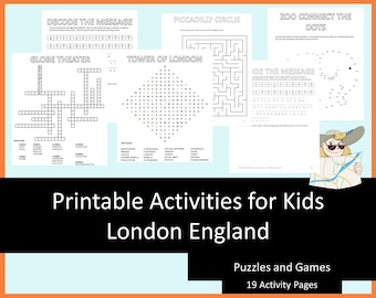 Printable Travel Activities For Kids - London England, Travel Games, Crosswords, Activity Book,  Mazes, Word Search, Connect the Dots