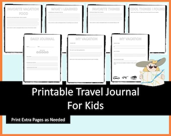 Printable Travel Journal for kids -black, vacation journal digital, kids travel journal, road trip journal, kids travel activities