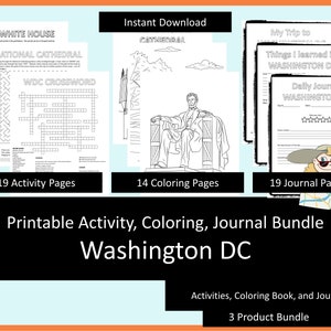 Printable Activities For Kids, Coloring Book, Journal Bundle Washington DC, coloring pages, puzzles, children and adults, staycation image 1