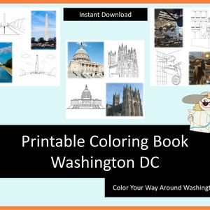 Washington DC trip kids travel coloring pages, printable coloring kids travel activities, homeschool printables, digital coloring book image 3