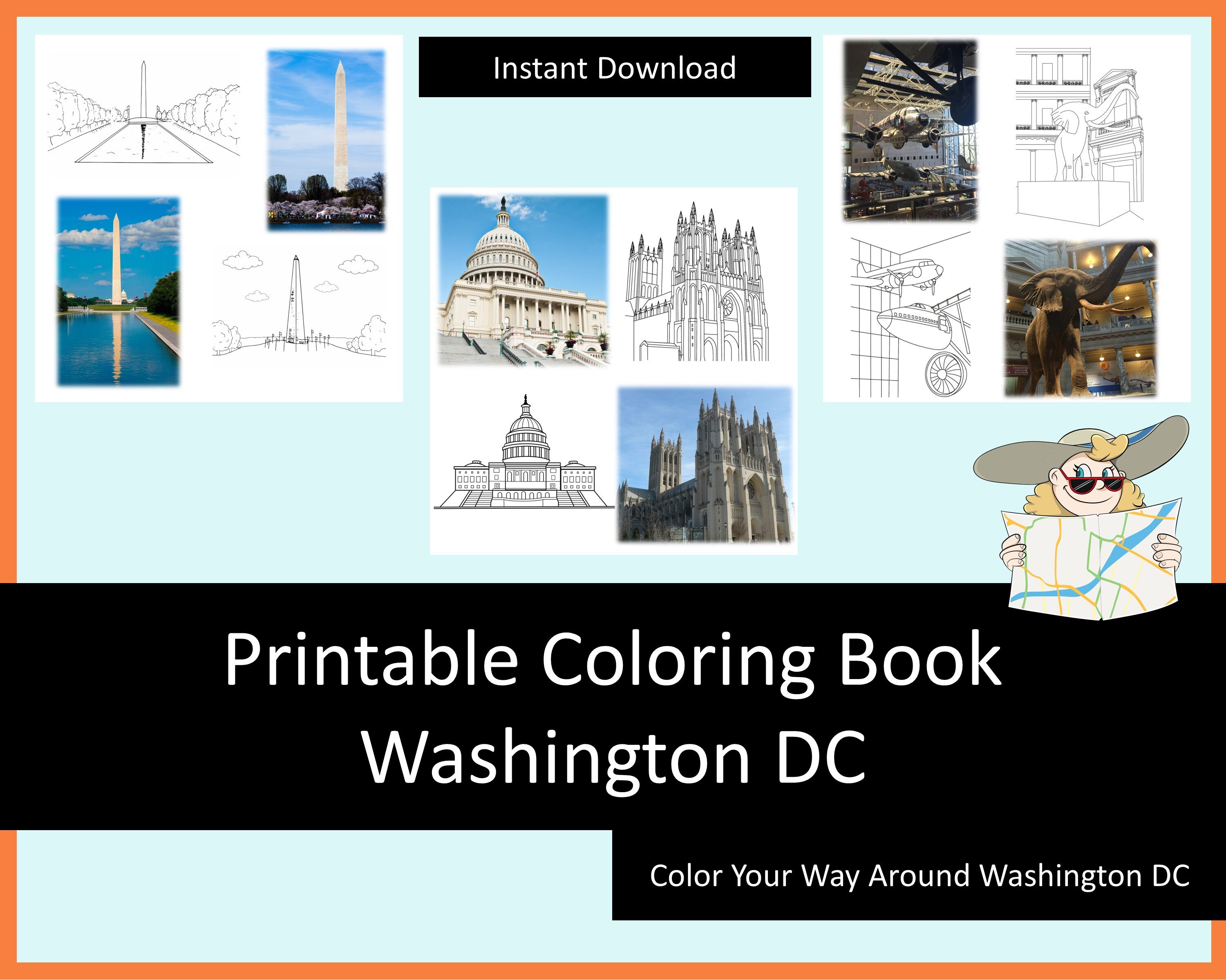 Washington DC Trip Kids Travel Coloring Pages, Printable Coloring Kids ...