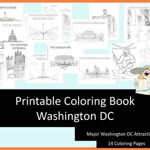 Washington DC trip kids travel coloring pages, printable coloring kids travel activities, homeschool printables, digital coloring book image 1