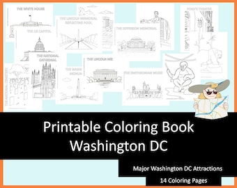 Washington DC trip kids travel coloring pages, printable coloring kids travel activities,  homeschool printables, digital coloring book