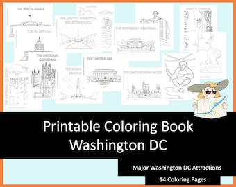 Washington DC trip kids travel coloring pages, printable coloring kids travel activities,  homeschool printables, digital coloring book