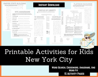 Printable Activities For Kids - New York City, Homeschool, Travel Play, Crossword Puzzle, Coloring Pages, Word Search, Connect the Dots