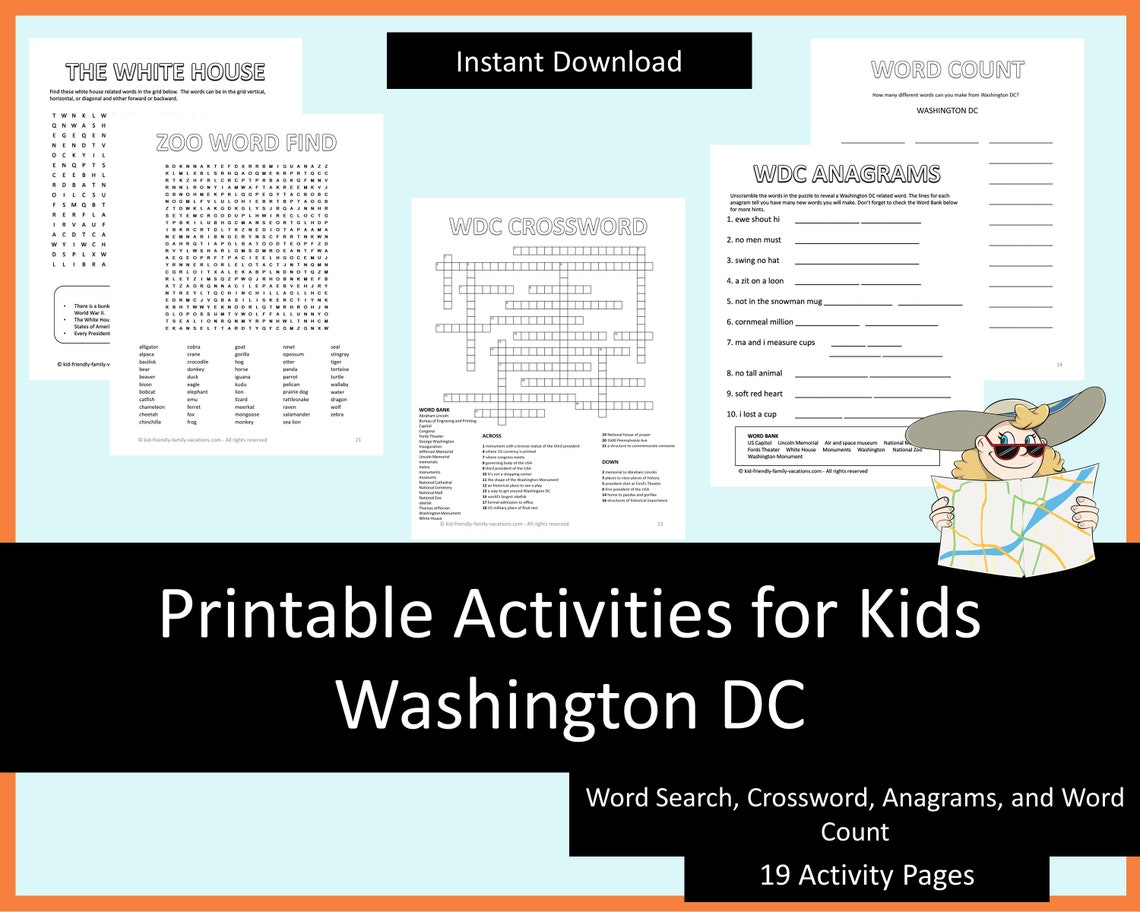Printable Activities for Kids Washington DC , Homeschool, Travel Play ...