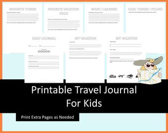 Printable Travel Journal for kids - minimalist, vacation journal digital, kids travel journal, road trip journal, kids travel activities