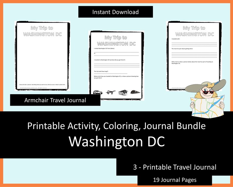 Printable Activities For Kids, Coloring Book, Journal Bundle Washington DC, coloring pages, puzzles, children and adults, staycation image 7