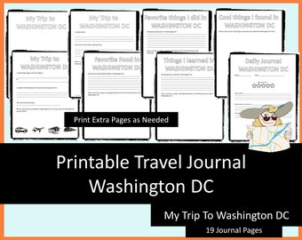 Washington DC Trip Printable Travel Journal for Kids, vacation journal digital, kids travel journal, road trip, kids travel activities