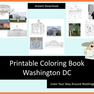 Washington DC trip kids travel coloring pages, printable coloring kids travel activities, homeschool printables, digital coloring book image 2