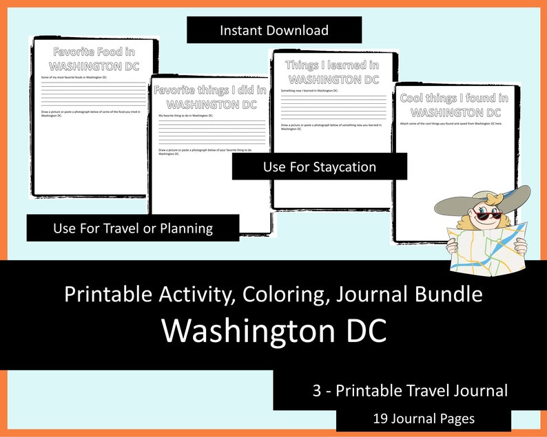 Printable Activities For Kids, Coloring Book, Journal Bundle Washington DC, coloring pages, puzzles, children and adults, staycation image 8