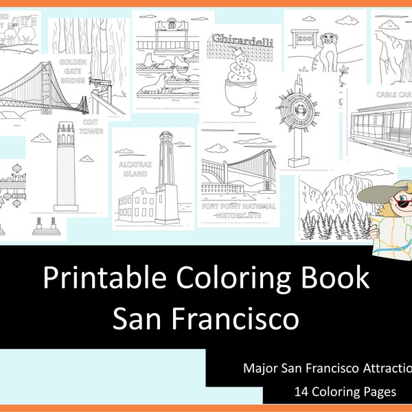 San Francisco kids travel coloring pages, printable coloring kids travel activities for your trip, homeschool printable, learning activities