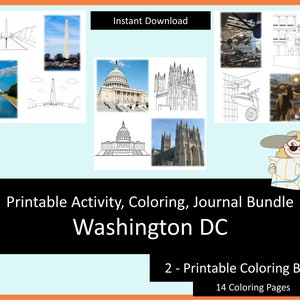 Printable Activities For Kids, Coloring Book, Journal Bundle Washington DC, coloring pages, puzzles, children and adults, staycation image 6