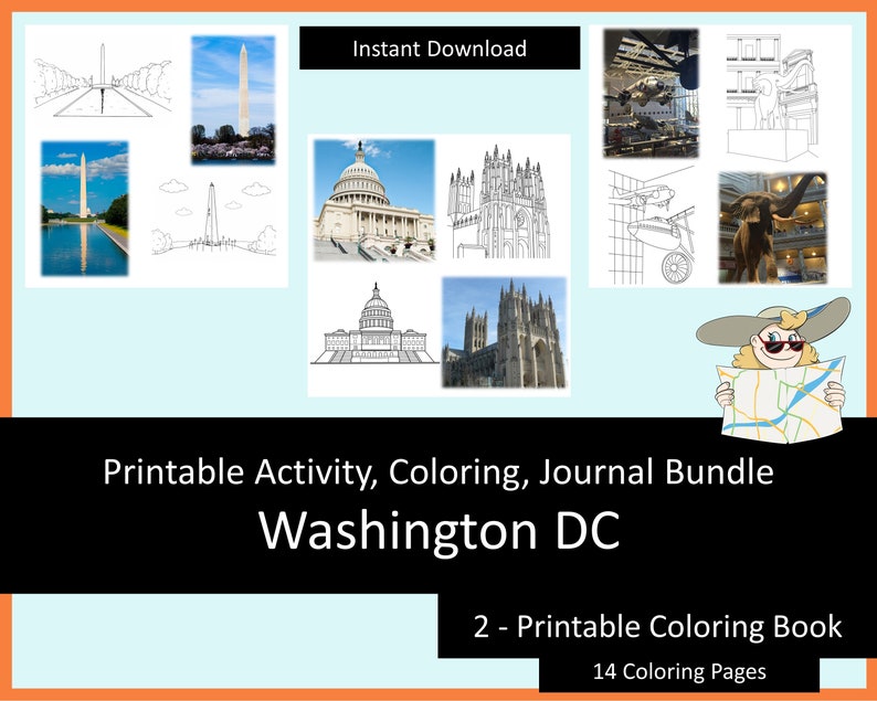 Printable Activities For Kids, Coloring Book, Journal Bundle Washington DC, coloring pages, puzzles, children and adults, staycation image 6