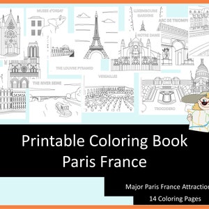 Paris Coloring Book, kids travel coloring pages printable, France kids travel activities, homeschool printable, learning activities
