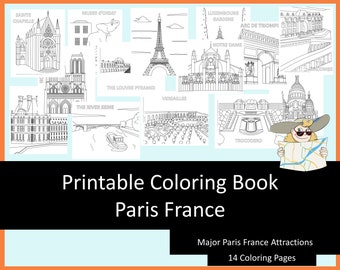 Paris Coloring Book, kids travel coloring pages printable, France kids travel activities, homeschool printable, learning activities