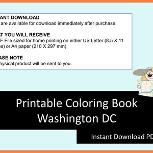 Washington DC trip kids travel coloring pages, printable coloring kids travel activities, homeschool printables, digital coloring book image 5