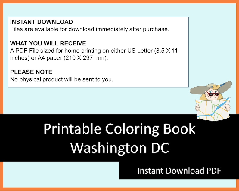 Washington DC trip kids travel coloring pages, printable coloring kids travel activities, homeschool printables, digital coloring book image 5