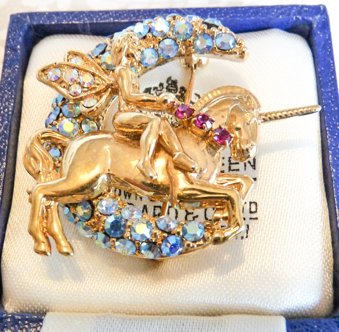 Magical KIRKS FOLLY Unicorn Brooch / Fairy or Elf and Crescent Etsy