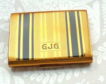 1950s STRATTON Miraclean Engine Turned Gold Tone Compact with Initials GJG